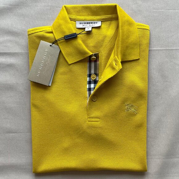 Burberry London Men's New Casual Yellow Color Polo Shirt Medium Size - Picture 1 of 10